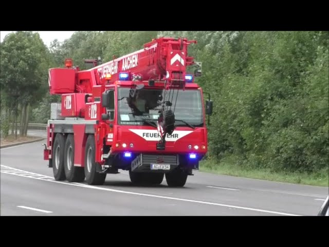 [Chaos, Kran & Durchsagen] Einsatzfahrten Rüstzug Bergung || Feuerwehr Aachen